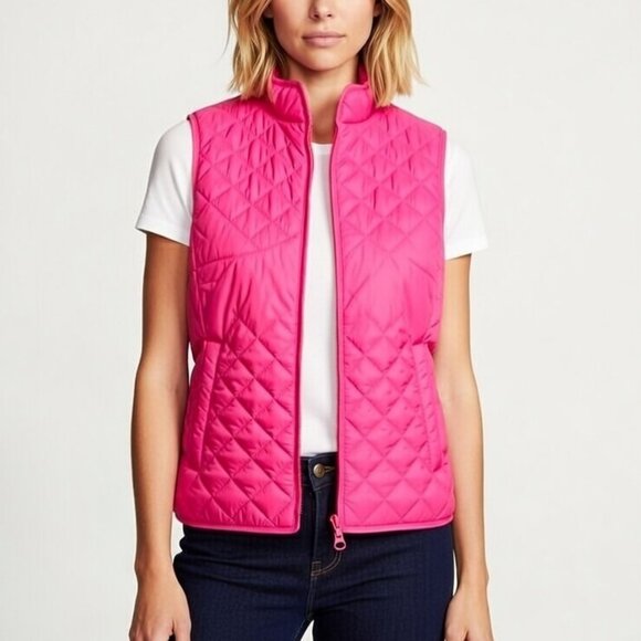 Karen Scott Jackets & Blazers - Karen Scott Sport Pink Quilted Puffer Vest Size Large L Athleisure Full Zip